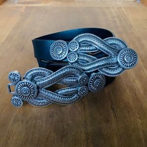 CHICO'S BELT WITH LARGE SILVER BUCKLE SMALL MADE IN INDIA LEATHER